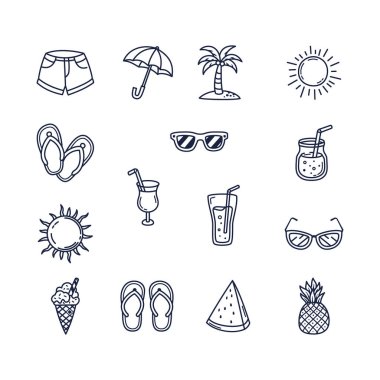 Doodle Yaz Tatili Basit Taslak Çizim Seti