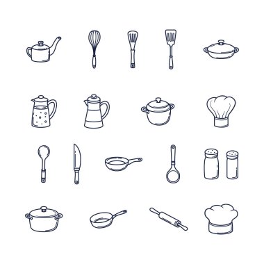 Basit Doodle Mutfak Utensil Çizimleri