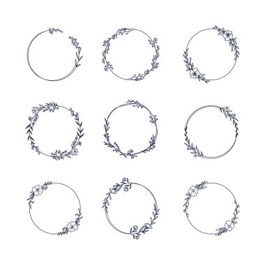 Hassas Çiçek Çemberi Çerçeve Vektörü İllüstrasyon Kümesi