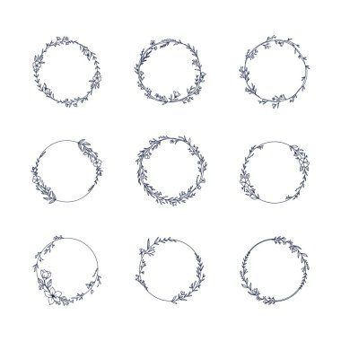 Hassas Çiçek Çemberi Çerçeve Vektörü İllüstrasyon Kümesi