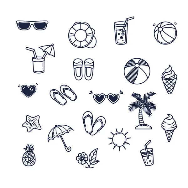 Doodle Yaz Tatili Basit Taslak Çizim Seti