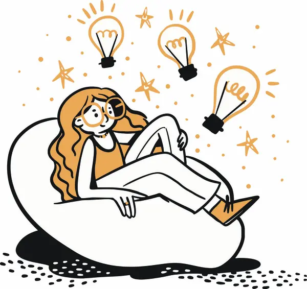 stock vector Hand drawn girl on a beanbag with ideas