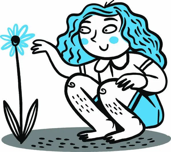 El çizen kız ve bir bitki