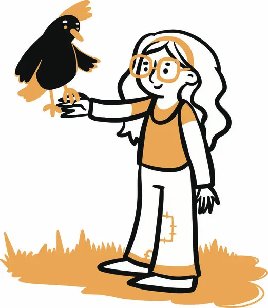 El çizilmiş kuş ve siyah kuş