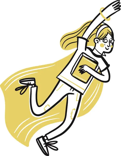 El çizimi kadın elinde kitapla uçan süper kahraman