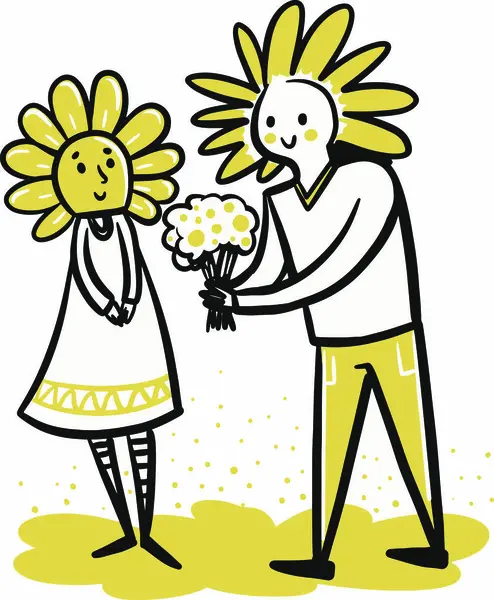 El çizimi Ayçiçeği insanları romantik jest