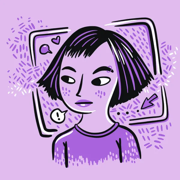 Sosyal medya kutusunda el çizimi kadın