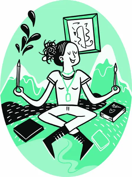 Genç adam dizüstü bilgisayarda meditasyon yapıyor. Meditasyon konsepti.