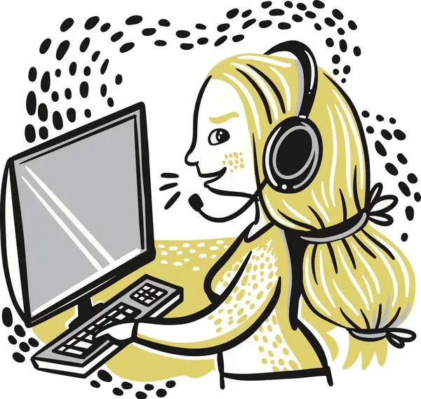 Kulaklık ve dizüstü bilgisayarı olan kız..