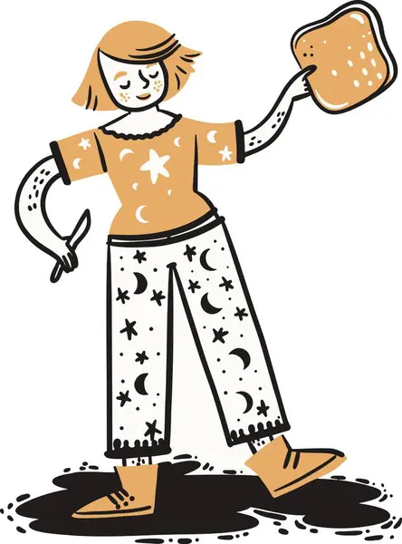 Tost ve tereyağlı pijamalı kız.