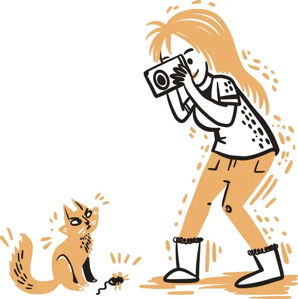 Tatlı kız fotoğrafçı vektör illüstrasyonu