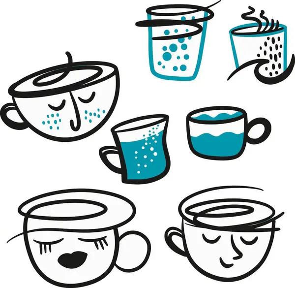 Çay ve kahve fincanları logo tasarım elementleri