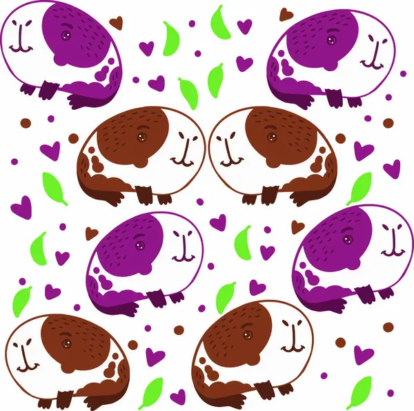 Sevimli çizgi film kobaylarıyla el çizimi kusursuz desen