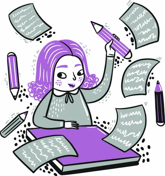 El çizimi kız kağıda yazıyor.