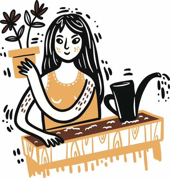 Bahçede el çizimi kız