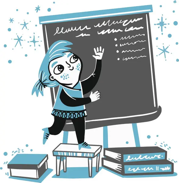 Tahtaya çizilmiş güzel bir kız, vektör çizimi..