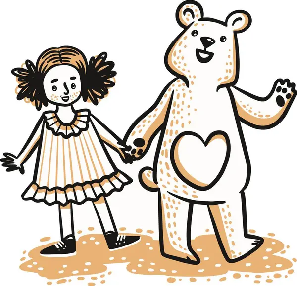 Kocaman bir ayısı olan el çizimi bir kız.