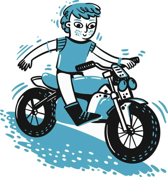 Bisiklete binen el çizimi çocuk, beyaz üzerinde vektör çizimi.