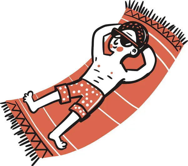 El çizimi adam plaj havlusunda Güneşin tadını çıkarıyor