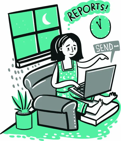 El yapımı Vektör çizimi kadın gece yarısı raporları gönderiyor ve göndere basıyor
