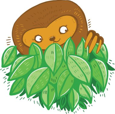 Elle çizilmiş Vektör çizimi Tembel ve yeşil yapraklar