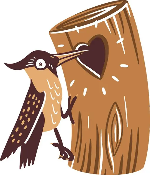 Elle çizilmiş Vektör çizimi Ağaçkakan ve bir aşk kalp günlüğü