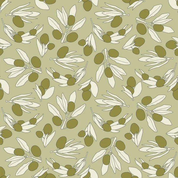 Einfaches Design Olivenzweige Boho Stil Nahtloses Muster Aus Grünen Oliven — Stockvektor
