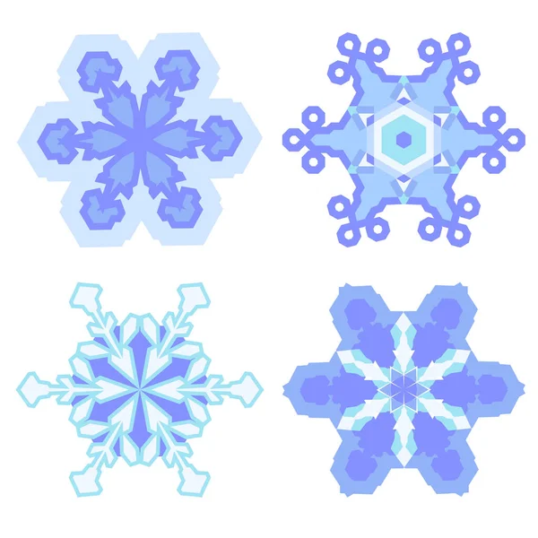 Snowflakes Set Icons Flake Crystal Silhouette Collection Snow Holiday Cold — Stock Vector