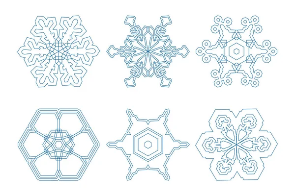 Set Von Blauen Schneeflocken Symbolen Vektorlinien Illustration Schneeflocken Vorlage Schneeflockenvektorsymbol — Stockvektor
