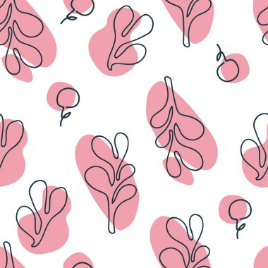 Böğürtlenli bitkilerin basit görüntüsü. Matisse tarzında soyut modern yapraklar. Tasarım için kusursuz minimalist model. Vektör çizgisi çizimi. Doğadan esinlenilmiş, düzensiz kesme şekilleri ile yazdır