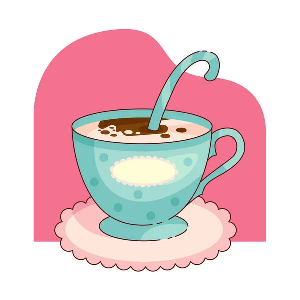 Coffee Decorative Vintage Cartoon Dotted Cup Drink Sugar Candy Vector — Stock Vector