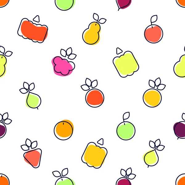 Simple Modern Style Seamless Pattern Vegetables Fruits Outline Minimalistic Colorful — Stock Vector
