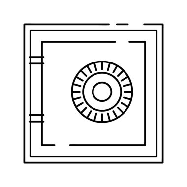 Para biriktirmek için anahtarlar. Güvenilirlik sembolü ve fonların güvenliği. Vektör düz doğrusal simge. Grafik tasarım elementi. Vektör parası ve para birimi işaretleri koleksiyonu