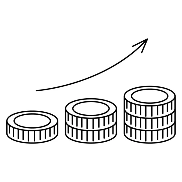 Пачки Монет Белом Фоне Значок Векторной Линии Успех Бизнеса Рост — стоковый вектор
