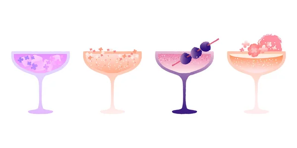 Margarita甜点杯含花冰块的酒精饮料 为庆祝活动和庆祝活动更新鸡尾酒 带纹理和渐变的平面矢量图 — 图库矢量图片