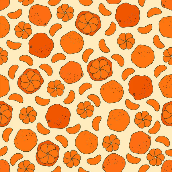 Zökkenőmentes Minta Narancssárga Vektor Lapos Rajzfilm Illusztráció Vázlatos Narancs Pépes — Stock Vector