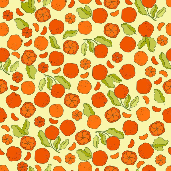 Nahtloses Muster Mit Orangefarbenen Früchten Vektorflache Cartoon Illustration Mit Umriss — Stockvektor