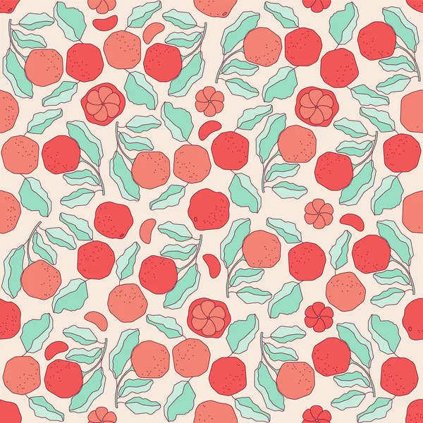 Vektornahtloses Muster Mit Grapefruit Und Blättern Dynamisches Muster Mit Bunten — Stockvektor