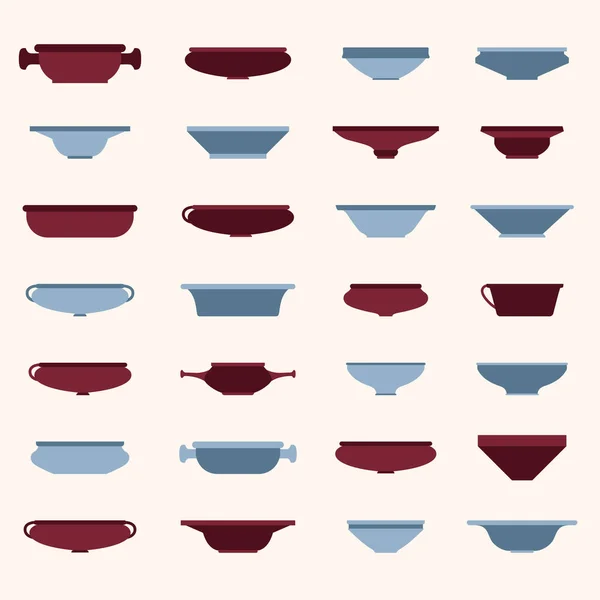 Vector Flat Illustration Set Pottery Various Plates Food Decorative Dish — Stock Vector