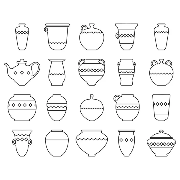 Vetor Vasos Cerâmica Imagem Com Decoração Ícones Taça Configurados Vasos — Vetor de Stock