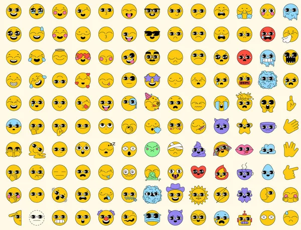Grande Conjunto Emoticons Com 130 Símbolos Pacote Vetorial Estilo Arte — Vetor de Stock