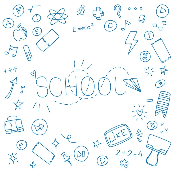 Speelse Doodle Schoolbord Banner Met Verschillende Items Vector Illustratie Met — Stockvector