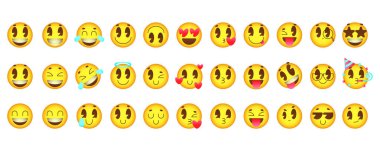 Retro emoji seti. Etkili duyguların gerçekçi bir koleksiyonu. Çizgi film retro emoji seti. Düz vektör çizimi. Basit semboller komik komik komik karakterler