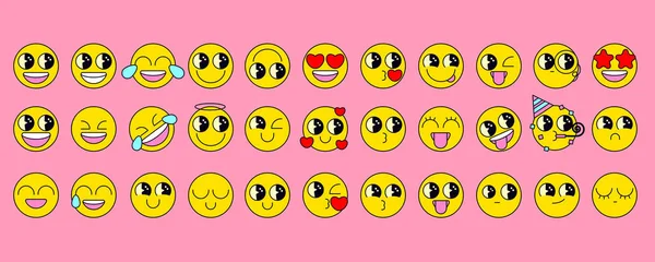Vector Set Bright Emoji Stickers Retro Style Cartoon Emoji Set — Stock Vector