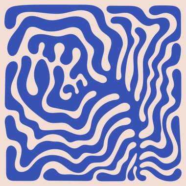 Soyut bitki modern sanat tarzı. Mavi renkte botanik vektör çizimi. Sanatta Matisse bitkisi stili. Vektör tasarımı. Bir karede kompozisyon. Retro poster