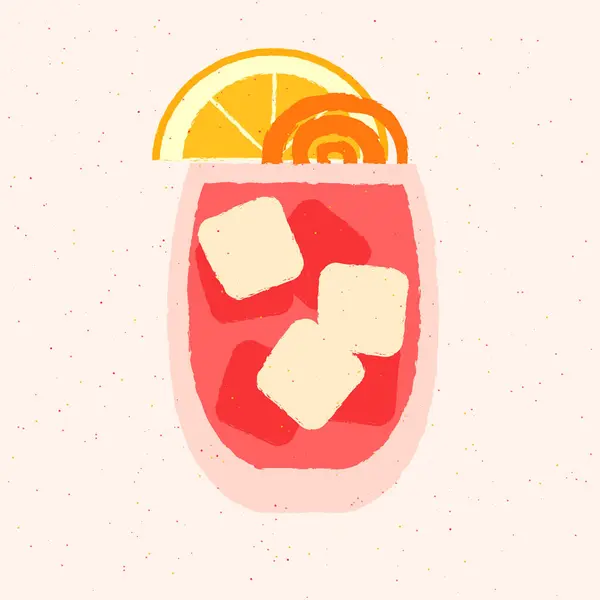 Cold Drinks Orange Zest Ice Cubes Tumbler Glass Bar Bright — Stock Vector