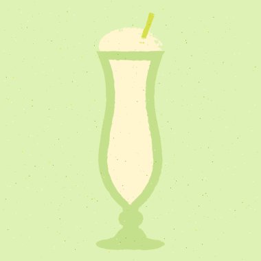 Süt ürünleriyle yeşil kokteyl. Meyve püresi. Şam fıstıklı dondurma. Kasırga camından yeni çıktı. Milkshake. Bar için alkol içiyorum. Dokuya sahip düz vektör illüstrasyonu