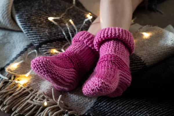warm knitting socks, garland, plaid