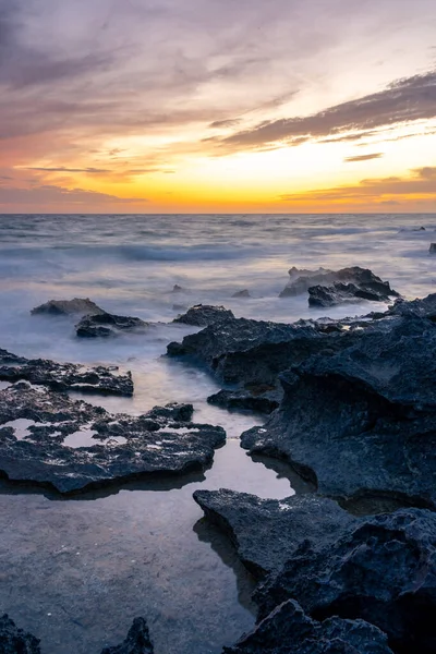 stock image Island scenery, Cap de Ses Salines cloudy sunset on Majorca, Spain Mediterranean Sea.