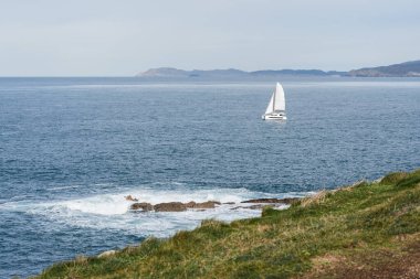 Açık denizde yelkenli. Rüzgarlı bir günde yelken açmak
